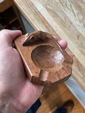 Early Mouseman Oak Carved Mouse Ashtray