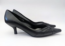 Evans Flexisole Black Leather Point Toe Kitten Heel Court Shoes UK 8 NEW