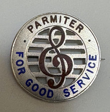 Rare Vintage Silver Pin Badge Brooch PARMITER FOR GOOD SERVICE Music Hallmarked
