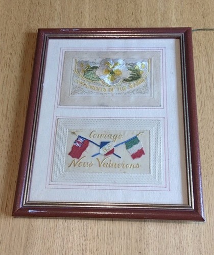 Framed ww1 embroidered - embroidered, silk