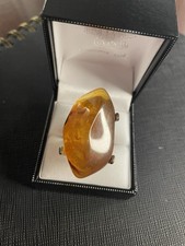 Bold Amber-Coloured Resin Statement Ring – Silver Tone, Size N