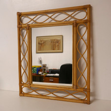Vintage 1960s Italian rectangular Bamboo & Rattan / Wicker Mirror. 60.5 x 50.5cm