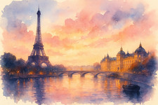 Paris at Dusk Watercolour