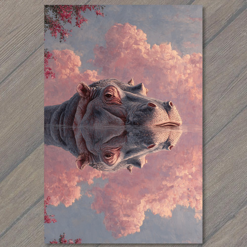 Art print hippo reflection - art,