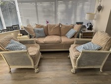 Antique French Bergere 3 Seater Sofa & 2 Armchairs shabby chic cream