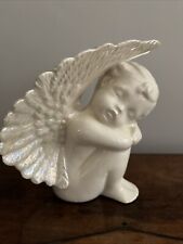 Cherub Angel Baby Figurine Ceramic  Sitting Sleeping - 14.5cm High- Lustre Wings