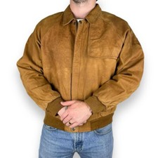 RARE Vintage 90s Marlboro Leather Bomber Biker Jacket, Dark Tan, Size Large