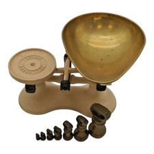 Vintage Boots Nottingham Cast Iron Kitchen Scales Brass Bowl Weights Gift