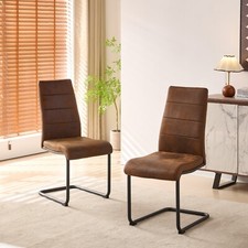 2/4/6Pcs Linen Fabric Dining Chairs with Upholstered Seat and Metal Legs