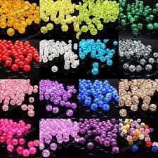 Pack of 100 Round Crackle Loose Beads 8mm 10mm Assorted Colours UK Seller
