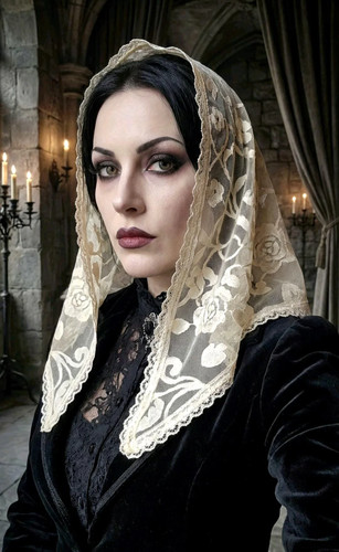 Cream lace triangle veil - triangle,