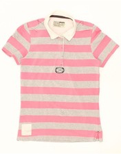 MUSTO Womens Graphic Polo Shirt UK 10 Small Pink Striped Cotton BA06