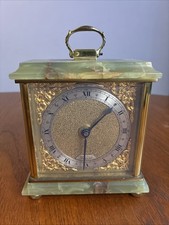 Mid Century Brass and Green Onyx Mantel Clock by Weiss Clocks ,Battery Movement