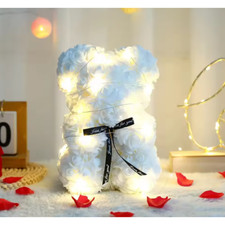 25cm Artificial Teddy Rose Flower Bear with Box Romantic Valentines Day Gift Gir