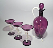 Vintage Lauscha / Bimini Purple Decanter & 3 Glass Set, Nude Dancing Lady Stems