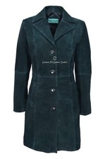 Ladies Suede Coat Leather Navy