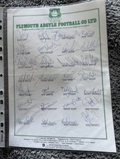 Plymouth Argyle Rare Early 1990's Headed Hand Signed Sheet