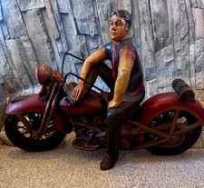 Vintage Man on Harley Davidson Bike Ornament 50cm by 35cm RARE Collectbale Biker