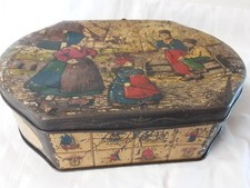 Antique Dutch Tin 7"×5"×2"app. Copyrighted Ships Goose Windmill Tulips etc