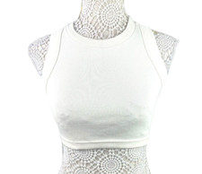 Ribbed Racerback Crop Top Women’s UK Size S Ivory Crew Neck Sleeveless Summer