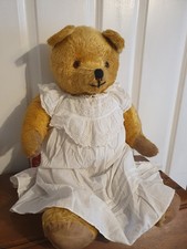 Large 1940-1950s Vintage British Growler Teddy Bear Woodwool /Kapok Approx 24" 