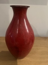 Vintage Laura Ashley Red Mottled Waxed Glazed   Ceramic Vase 9.5 Inch Tall