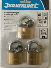 Brass Padlock Keyed To Differ 3Pk 40Mm Padlocks Silverline 984411