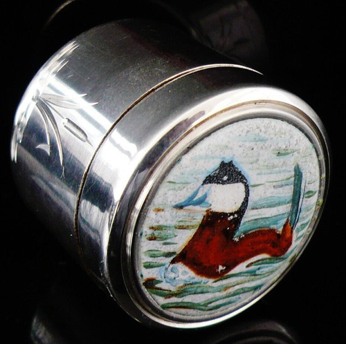 Sterling silver enamel - silver, duck