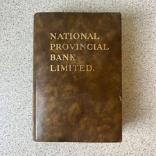 Vintage Brown Leather & Brass National Provincial Bank Limited Money Bank in Box