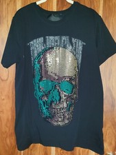 Unisex Black Skull Bling T-Shirt Size L (12/14) Chest 38' Length 28'
