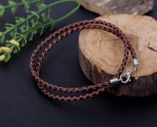 Silver 3mm Braided Genuine Leather Cord Necklace/Bracelet Steeling Lobster Clasp