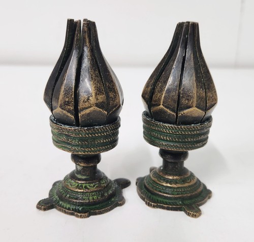 Pair antique brass candle - of,