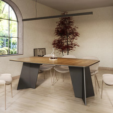 Furneo Monza, Dark Oak effect, Modern Extending Dining Table, 156cm to 206cm