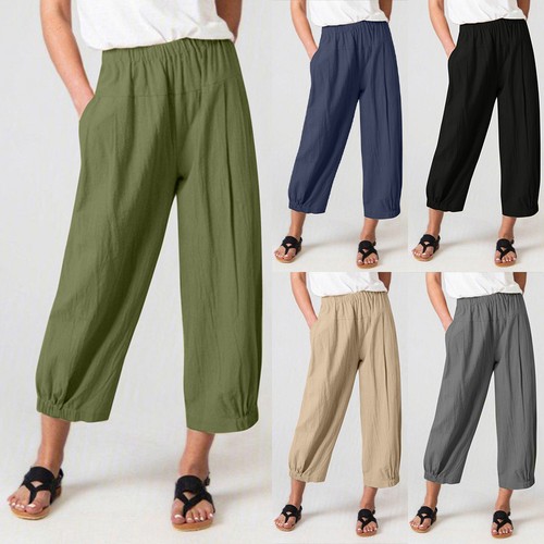 Womens cotton linen cropped - linen,