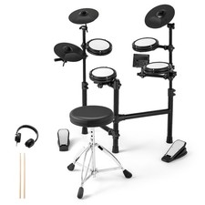 COSTWAY Electric Drum Set Foldable Drum Kit with 18 CM Mesh Drum Pads-Black