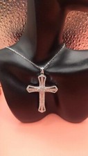 925 Solid Sterling Silver Cubic Zirconia Cross Crucifix Pendant Necklace