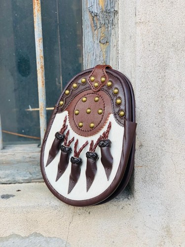 Handmade brown leather fur - leather,