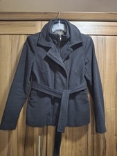 Black Reiss Wool Blend Belted Coat Chic Classic Design Size M