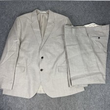 Marks & Spencer Suit Mens 48 W42 L31 Beige Linen Blend 2 Piece Blazer Trousers