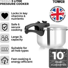 Tower T80245 Stainless Steel Pressure Cooker with Steamer Basket 3 Litre