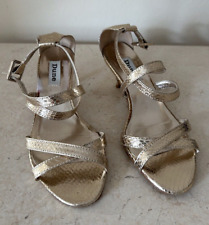 Dune Sandals Women's Gold Kitten Heel Strappy Party Faux Snakeskin Shoes Size 36