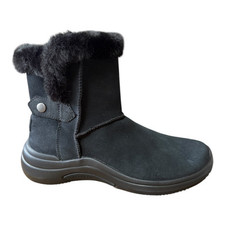 SKECHERS On The Go Midtown Boots Womens UK 3.5 Black Suede Faux Fur Goga Mat