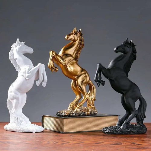 Black rearing horse statue - black,