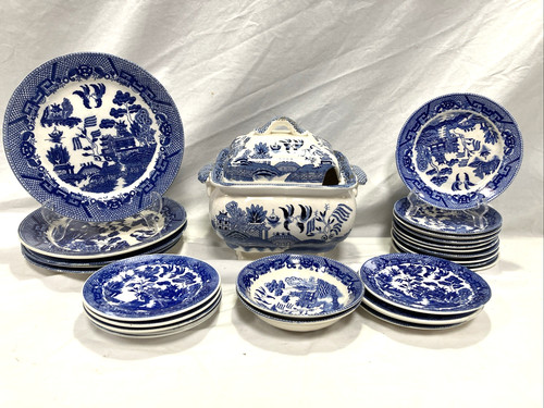 Blue willow dinnerware - blue, china