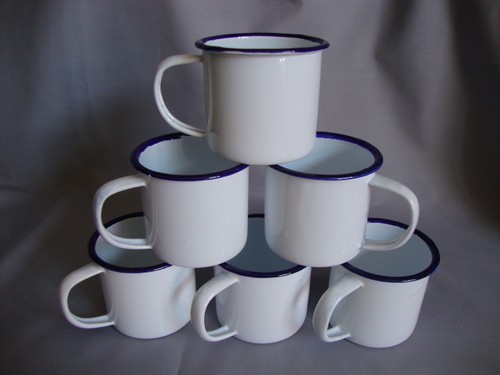 White enamel mini mugs - enamel,