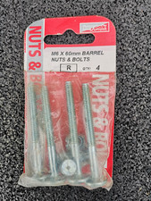 M6 x 60mm Long Bed/Furniture Bolts with Barrel Nuts, Qty 4