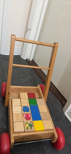 Wooden baby walker with blocks - wooden,