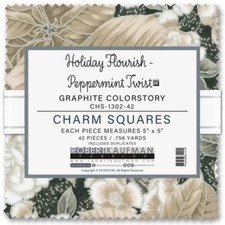 Robert Kaufman Christmas Graphite Charm Pack 100% Cotton 5" Precut Squares