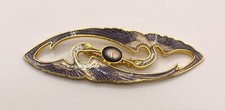 Vintage Purple Heron Design Cloisonné Long Brooch 7cms