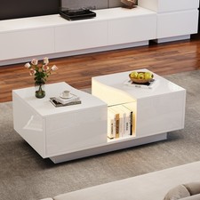 High Gloss White Coffee Table With Storage 2 Drawer RGB LED Wooden Living Room